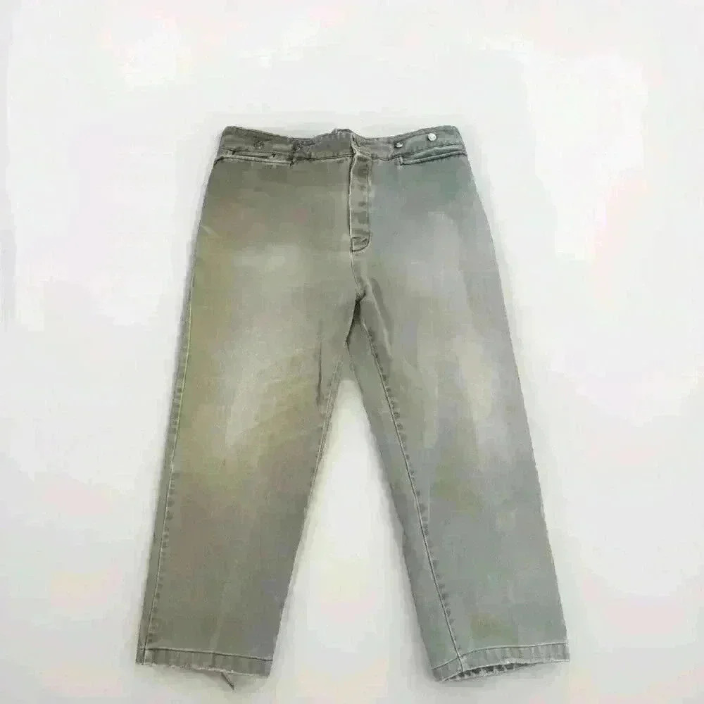 Vtg Wah Maker Mens 42x33 Green Black Frontier Stripe Pants Jeans USA